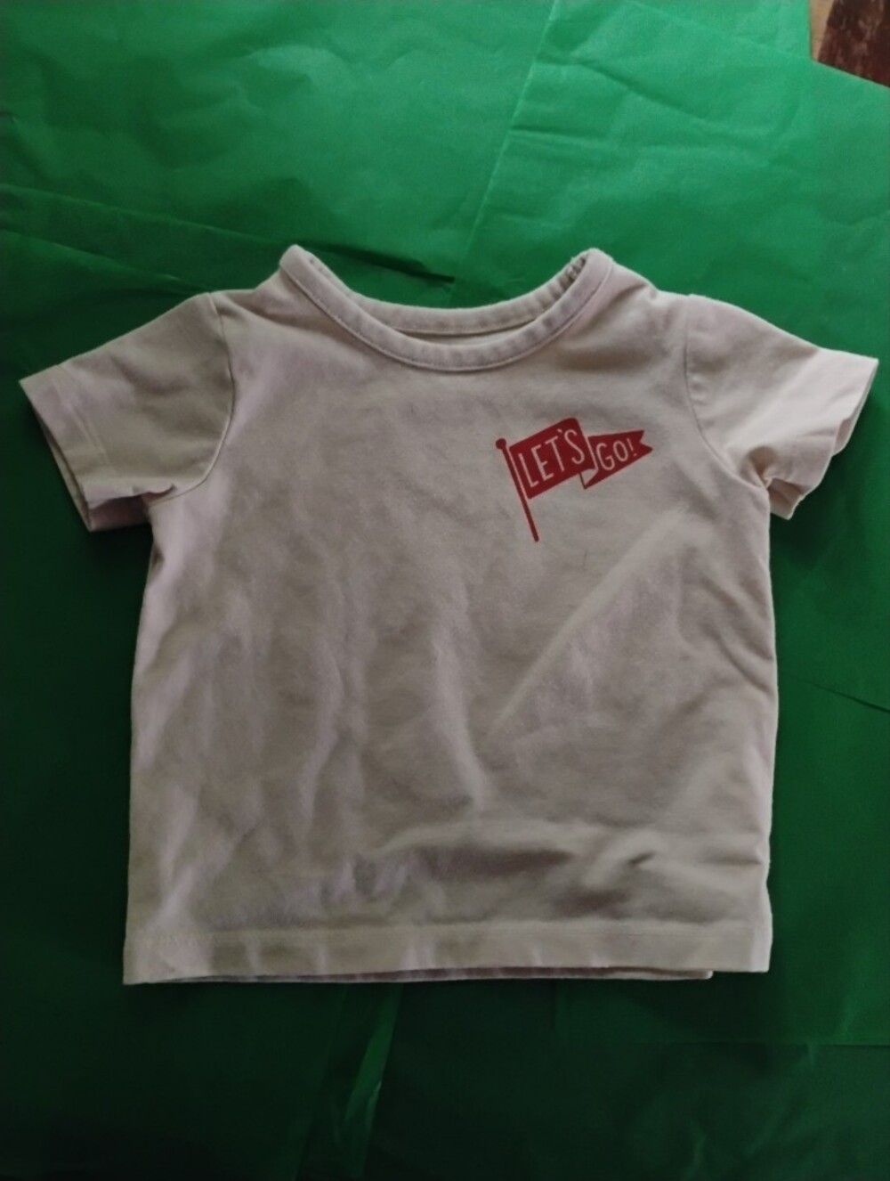 Cat & Jack Baby Light Tan Tee with Red "Let's Go" Flag Graphic